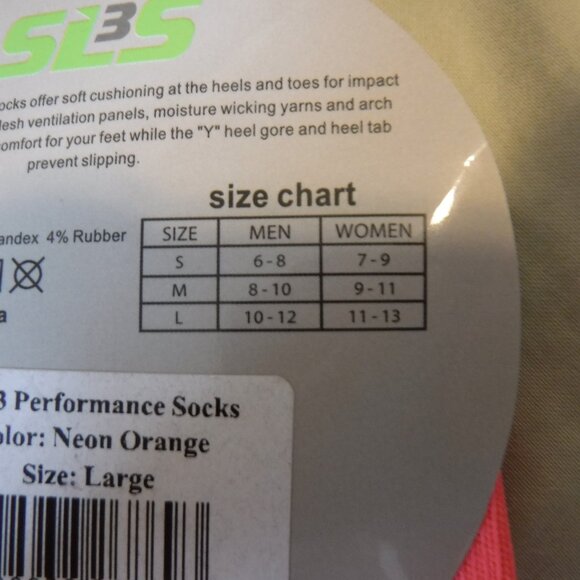 SLS3 Adult Triathlon Athletic Performance Socks Size Large Neon Orange NWT - Picture 8 of 8